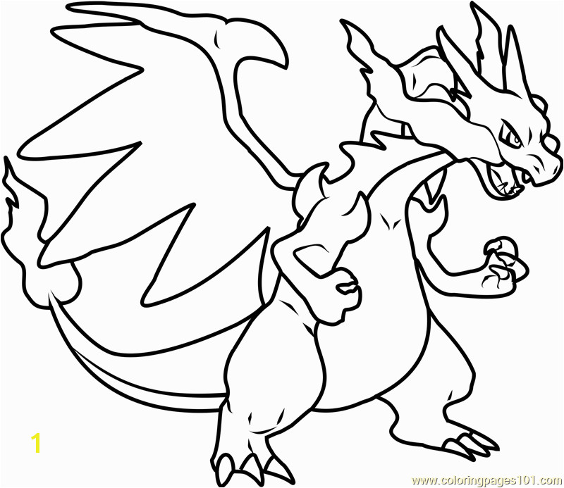 Mega Charizard X Pokemon printable coloring page for kids and adults