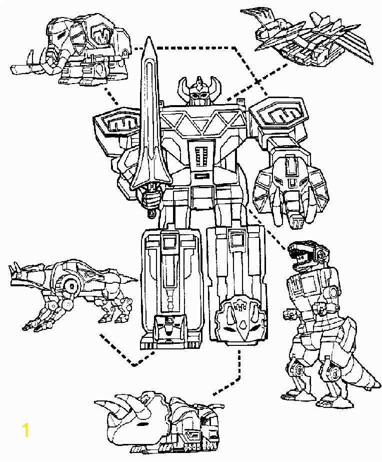 Power Rangers Megazord and dinosaurs coloring page for boys robot