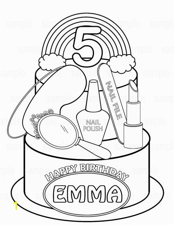 Princess Tea Party Coloring Pages Personalized Printable Rainbow Spa Party Cake Favor Childrens Kids