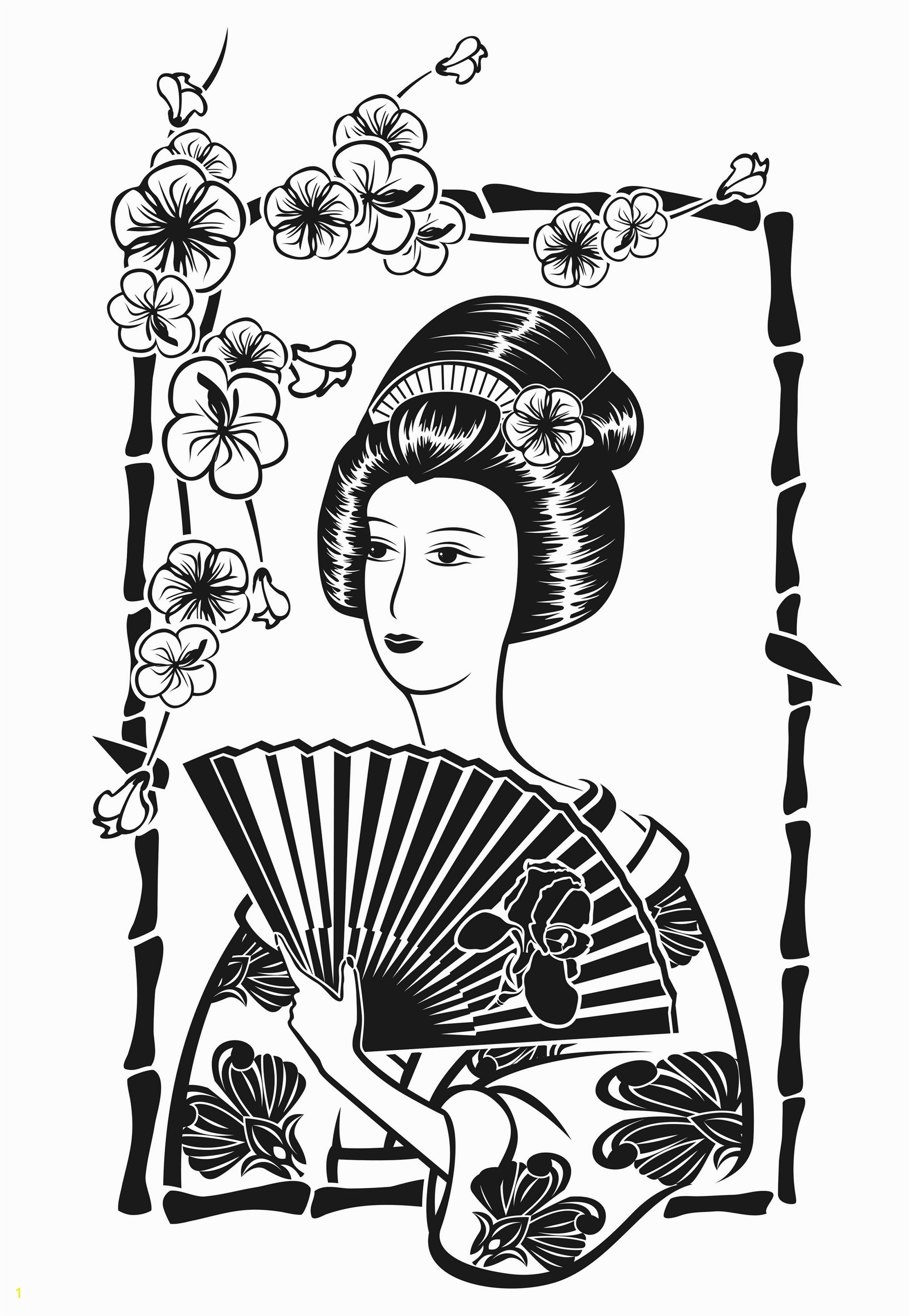 Printable Geisha Coloring Pages Free Coloring Page Coloring Adult Japan Geisha with Fan by Krystsina