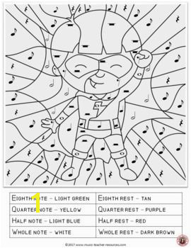 Color by Music Notes and Rests Superhero Theme music lesson