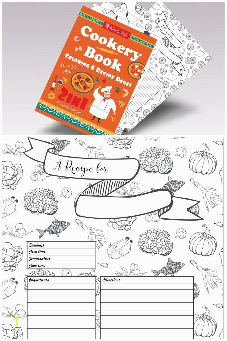 2 in 1 Cookery Coloring Book & Recipe Cards Coloring Recipe Pages Blank Recipe Book Printable Recipe Templates Fo…