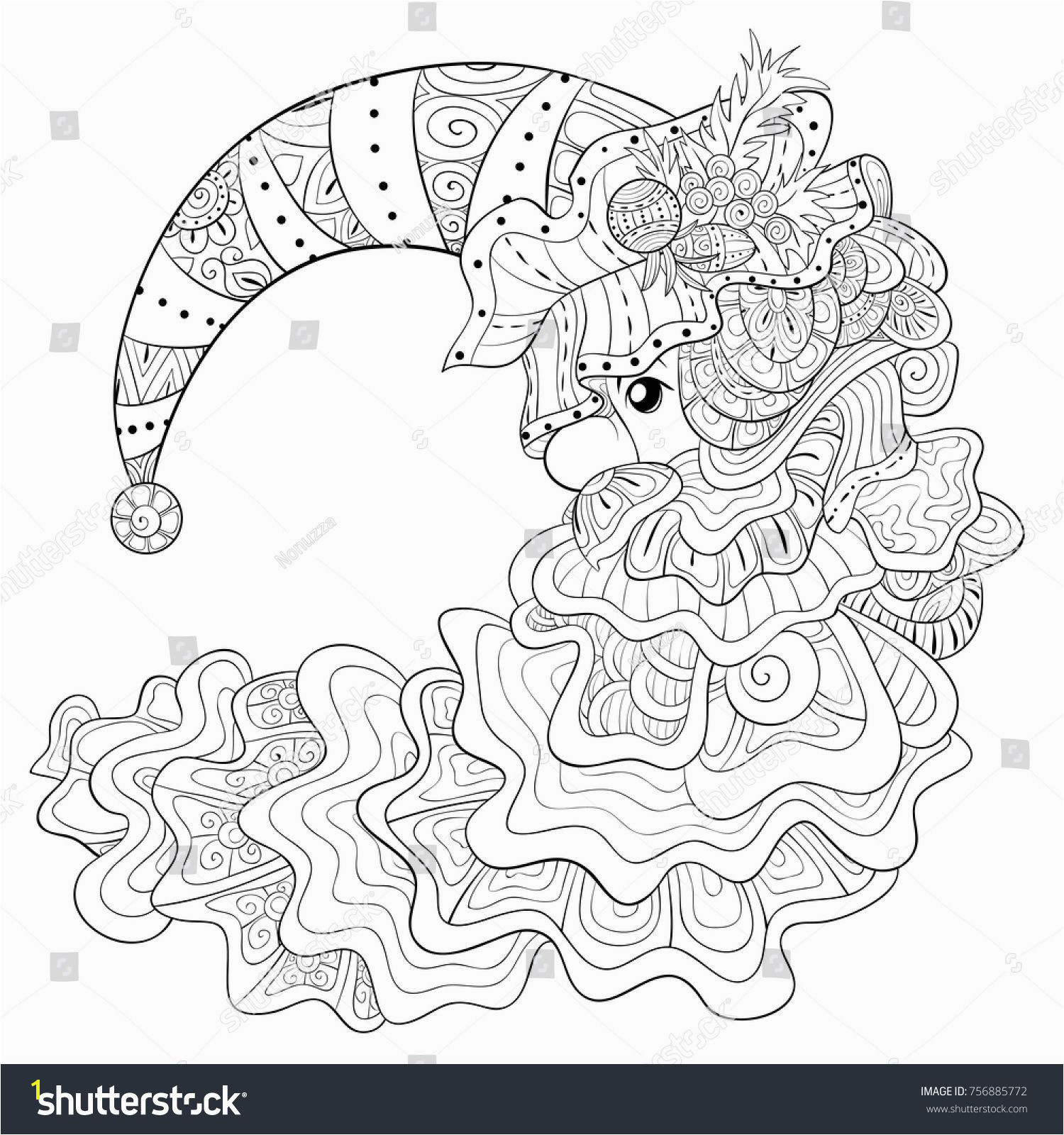 Adult coloring page book a Santa Claus with hat and beard for relaxing Zen art style illustration