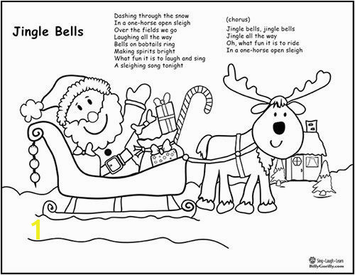 Printable Santa Sleigh Coloring Page with Jingle Bells Lyrics