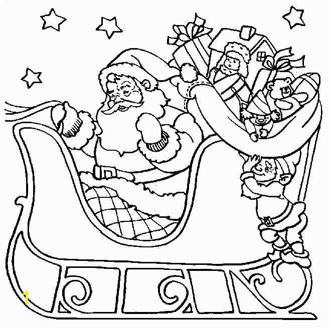Santa Sleigh Ride Christmas Coloring Page Outline Drawing for Colouring