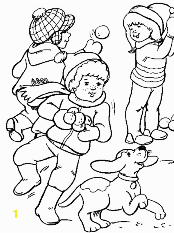 Playing Snow In Winter Coloring Pages For Kids