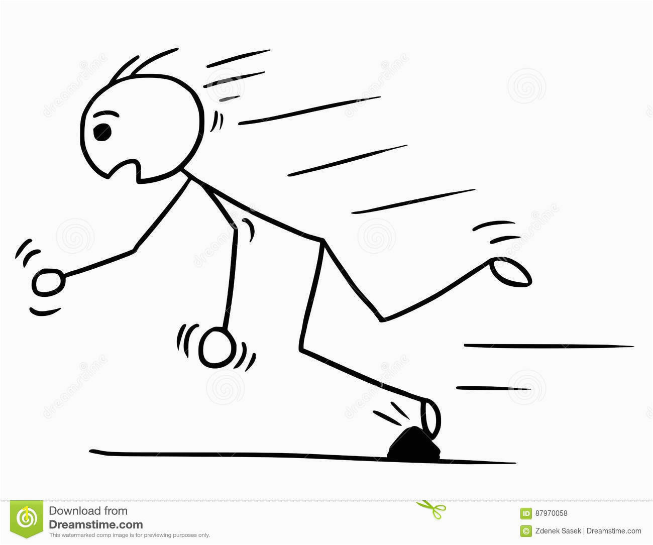 Vector Stickman Cartoon of Man Falling Stumble Trip Over Stone