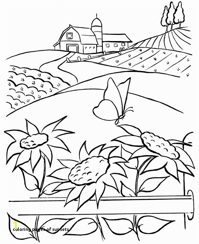 Coloring Pages Sunsets Farm Scenes Coloring Page