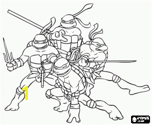 online coloring The four Ninja Turtles Leonardo Michelangelo Donatello and Raphael Teenage Mutant Ninja Turtles or TMNT coloring page