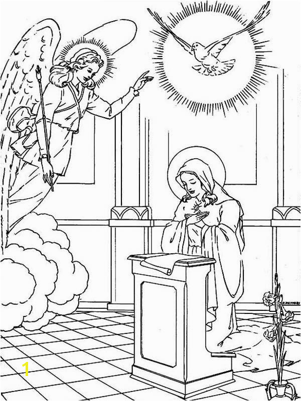 Virgin Mary Angle Gabriel And The Pigeon Saints Day Coloring Page