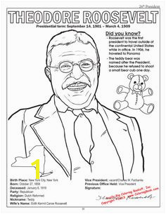 Teddy Roosevelt coloring page from the American Presidents Coloring Book Presidents Day American Presidents