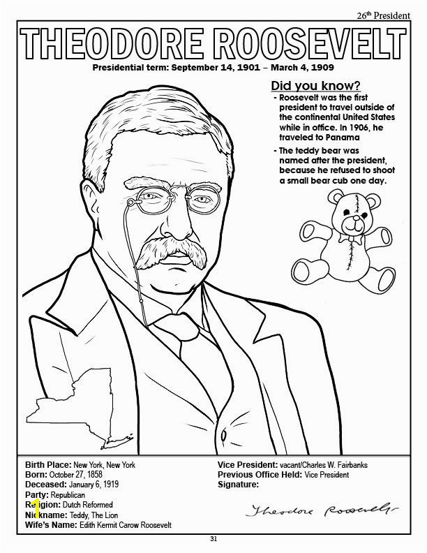 President Abraham Lincoln Coloring Page President Theodore Roosevelt Coloring Page