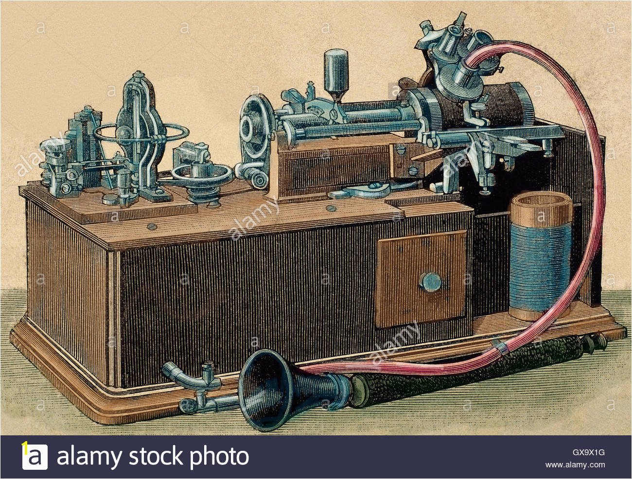 Phonograph invented in 1877 by Thomas Alva Edison 1847 1931 Engraving