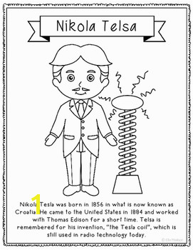 Nikola Tesla Coloring Page Craft or Poster STEM Technology History