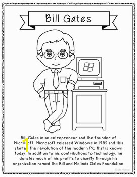 Bill Gates Coloring Page Craft or Poster STEM Technology History