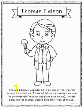 Thomas Edison Coloring Page Craft or Poster STEM Technology History