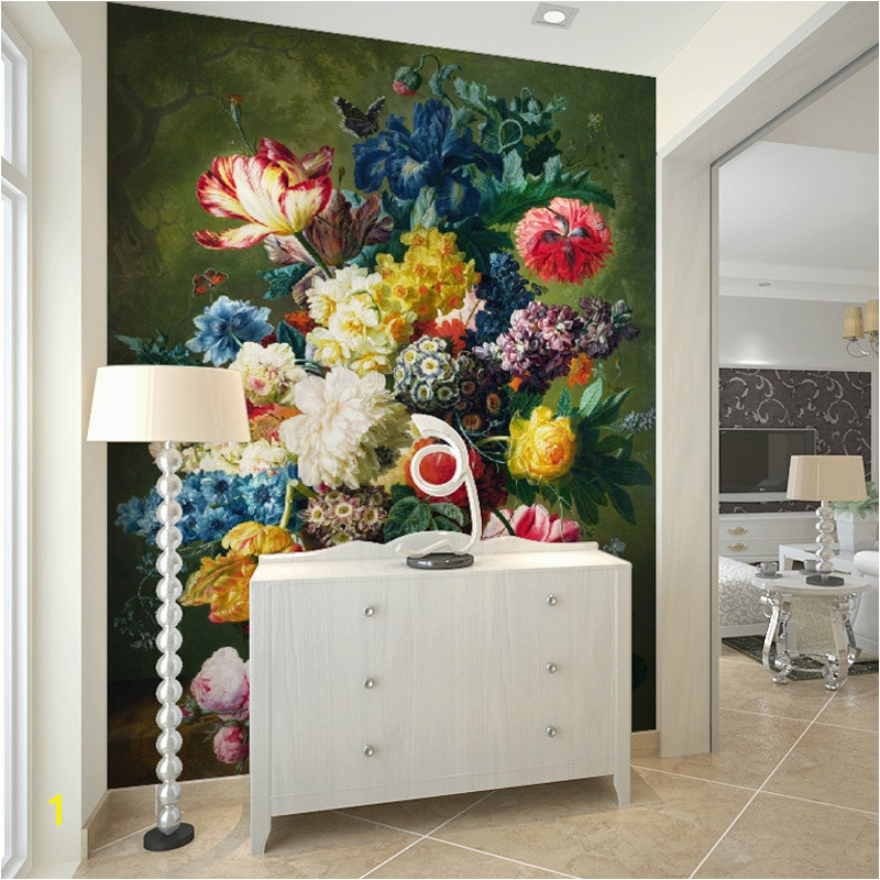 Fashion Interior Flower Design Oil Painting 3D Mural Wallpaper Hotel Lobby Living Room Entrance Corridor Decoration 3D Wallpaper