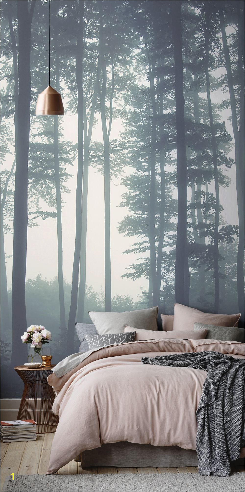Create a dreamy bedroom interior with our Sea of Trees wallpaper mural Mesmerising steely blue tones add an air of mystery to your interiors