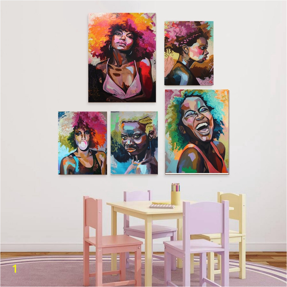 Afro Woman Portrait Wall Art Canvas Print Abstract Multi African Girl Canvas Paintings for fice Room Home Wall Decor Drop Ship