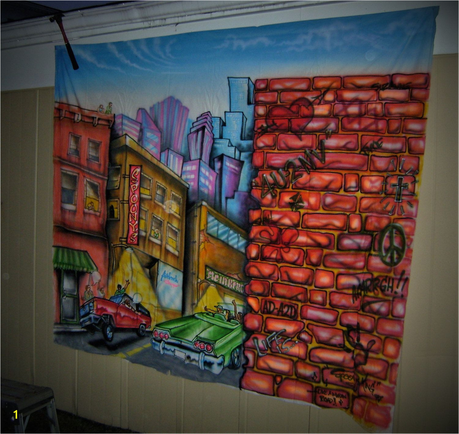 Night Life City Scene Mural hand painted by "Uber Spoony G"