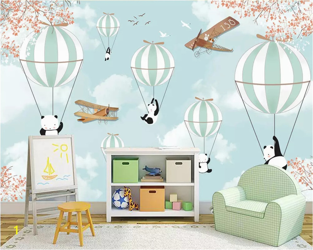 beibehang Custom wallpaper cartoon hand painted animal hot air balloon aircraft mural Children room background wall 3d wallpaper