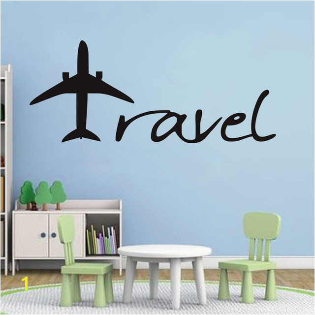 Cartoon Aircraft Wall Sticker Travel Letters Design Wall Decal Baby Nursery Kids Room fice Mural Muursticker