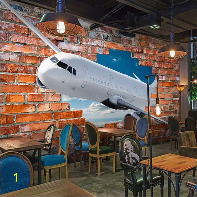 Custom Mural Wallpaper For Walls 3D Stereoscopic Aircraft Breaking Wall Art Wall Painting Red Brick Background Wallpaper