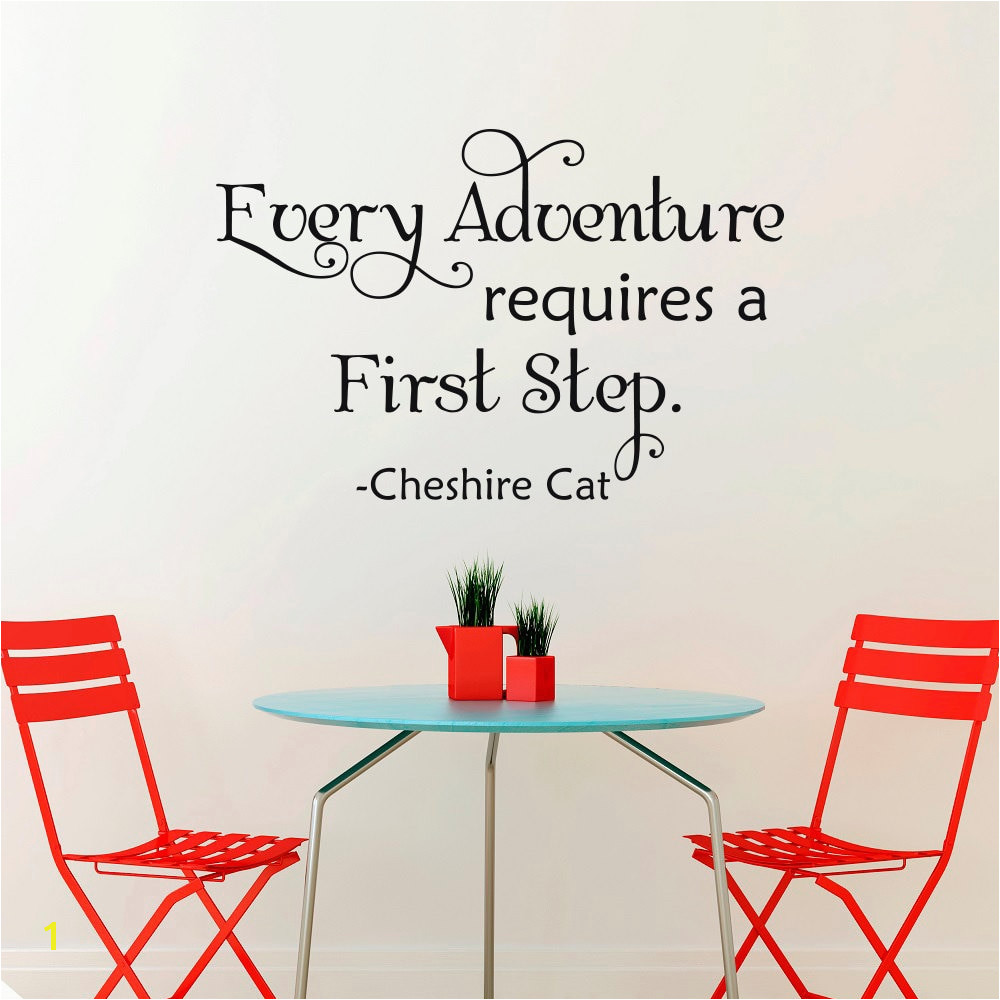 Alice In Wonderland Wall Decal Quotes Every Adventure Requires A First Step Vinyl Wall Stickers For Kids Room Cheshire CatSYY978