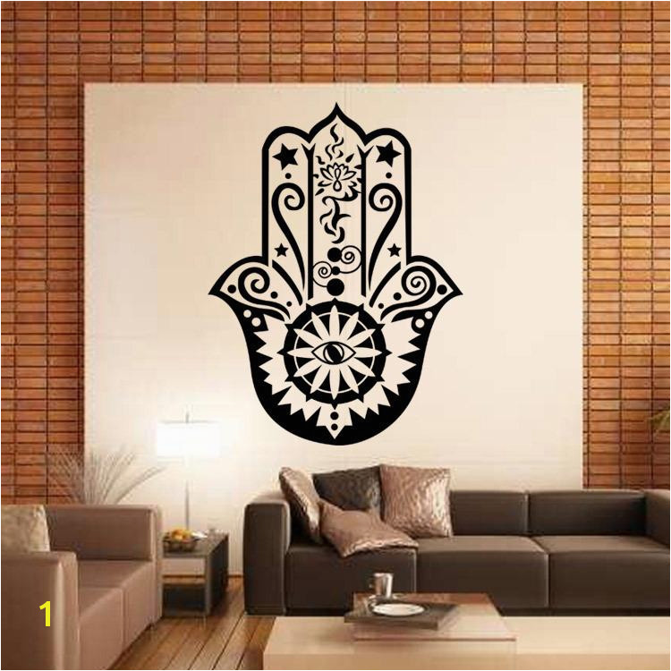 Art Design Hamsa Hand Wall Decal Vinyl Fatima Yoga Vibes Sticker Fish Eye Decals Indian Buddha Home Decor Lotus Pattern Mural Stickers For Walls In Bedrooms