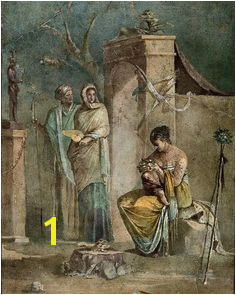 Nymph Leucothea feeding baby Dionysos Villa Farnesina Roman wall painting fresco 1st c AD Italy Greek