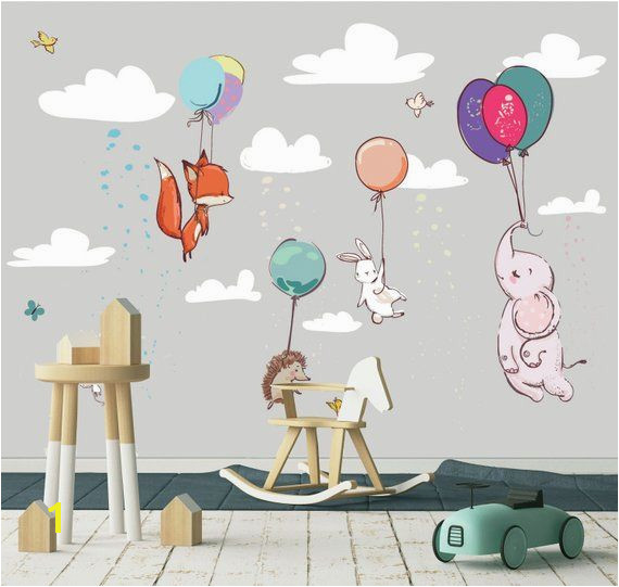 Animal Murals for Nursery Flying Animals Wall Mural Adorable Animals Wallpaper Wall Décor