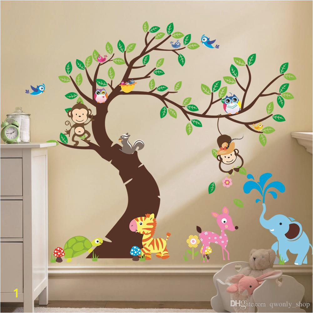 Oversize Jungle Animals Tree Monkey Owl Removable Wall Decal Stickers Muraux Nursery Room Decor Wall Stickers For Kids Rooms Childrens Wall Decals Childrens