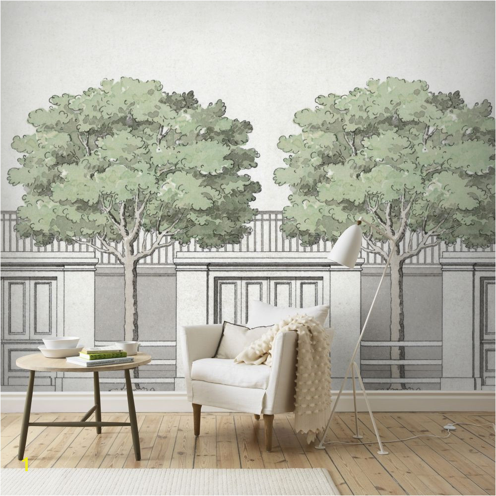 This wallpaper mural design is inspired by an architectural drawing by 18th century Swedish architect Carl