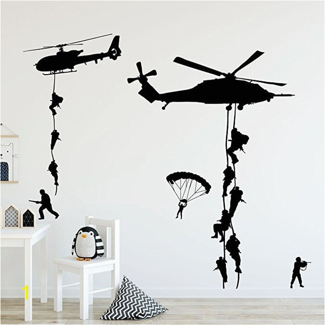 Army Wall Murals Helicopter Army sol R Wall Stickers Vinyl Art Decals Teens Boys