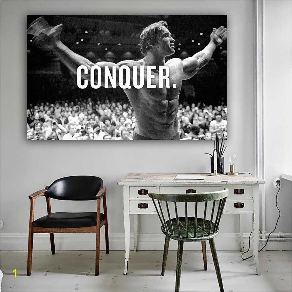 2019 8 3CONQUER Arnold Schwarzenegger Bodybuilding Motivational Quote Art Wall Picture For Living Room From Huweilan $33 43