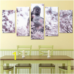 Buddha Wall Murals Australia Free shipping Popular Solemn 5 Panel Buddha Statue Cherry Blossoms Flower