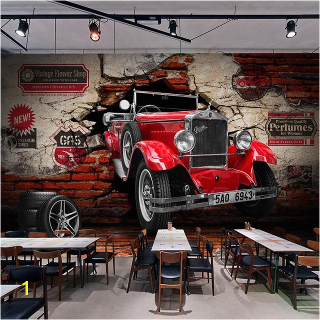 Custom 3D Wall Paper Retro Red Car Wall Murals Restaurant Cafe Bar KTV Living Room