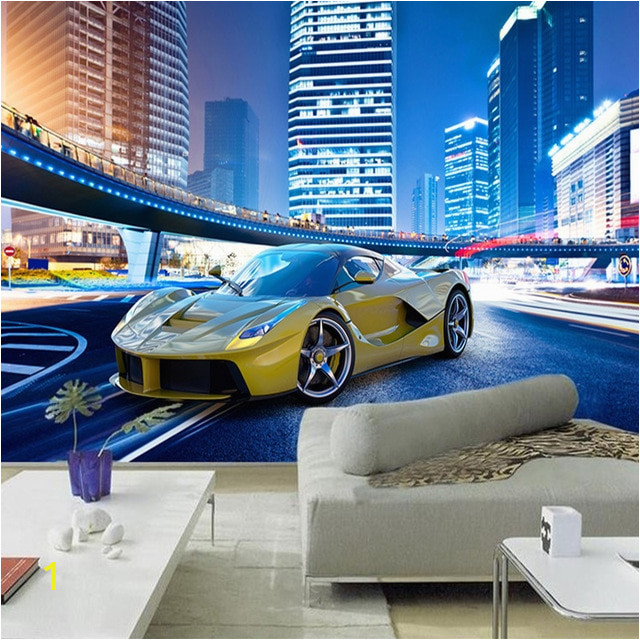 Automotive Wall Murals Custom 3d Wallpaper Stereo City Night View Sports Car Murals