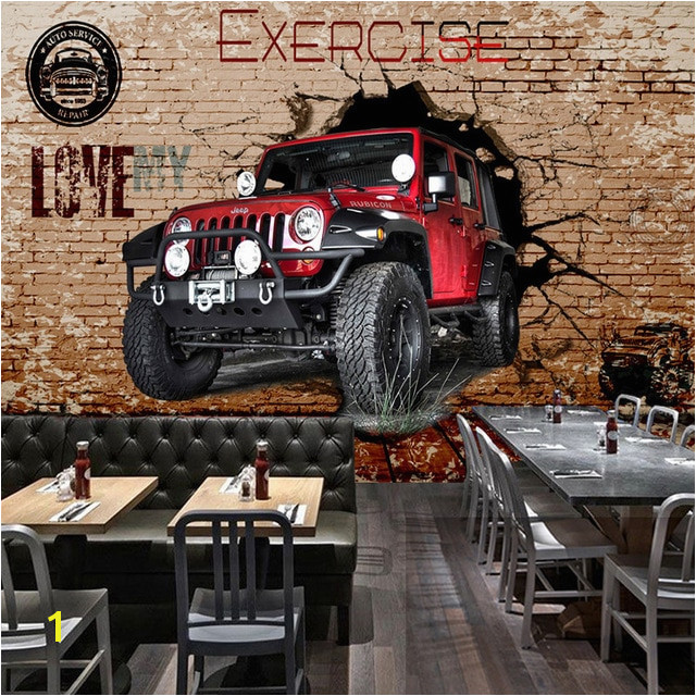 Personalized Customization 3D Stereo Red Car Broken Wall Brick Wallpaper Cafe Restaurant Kids Bedroom Personality 3D Wall Murals