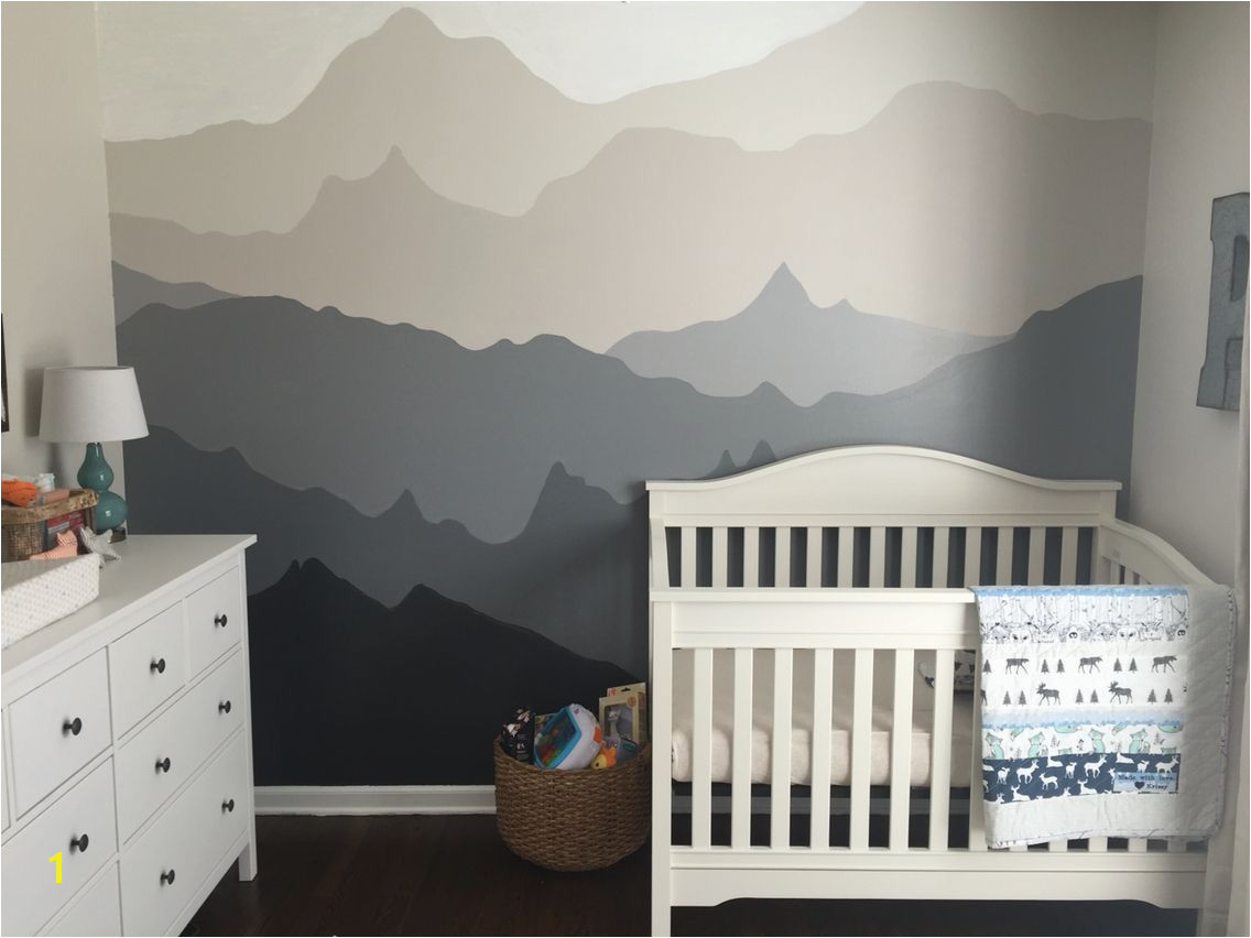 Gender neutral woodland nursery DIY Gray and white nursery