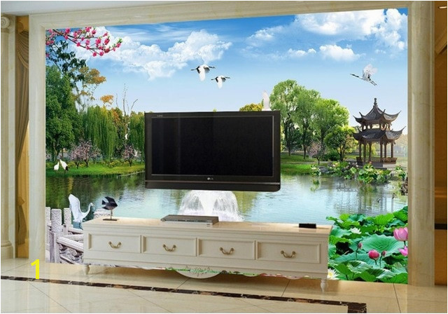 Wall Mural Green garden Chinese Wallpaper Murals Landscape Lotus Landscape TV Background Wall