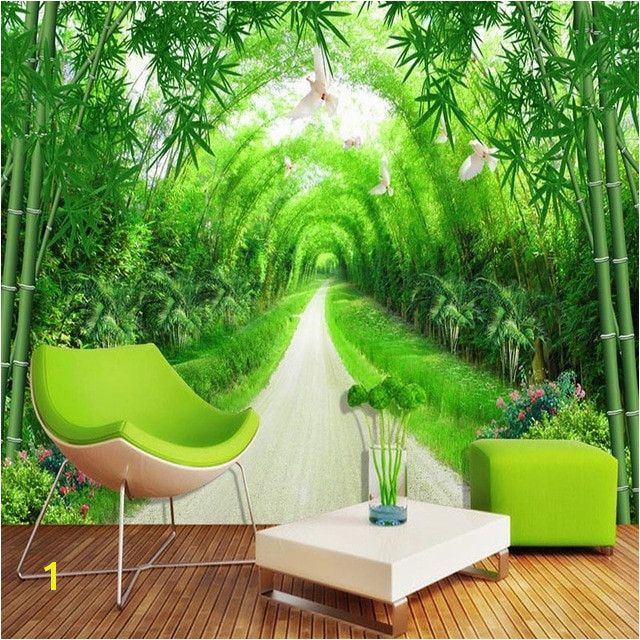 Custom Any Size Mural Wallpaper 3D Stereo Fresh Green Bamboo Forest Path Wall Murals Spatial Extension Papel De Parede 3 D