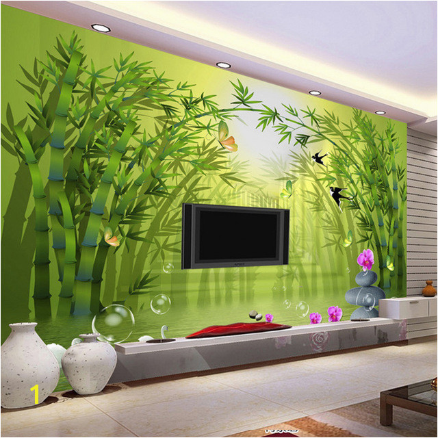 Custom Mural Wallpaper Roll 3D Stereoscopic Green Bamboo Forest TV Background Wall Painting Non woven Straw Textured Wallpaper