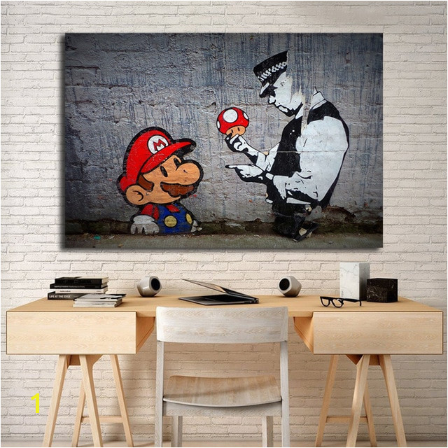 Banksy Super Mario Wallpaper HD Wall Art Canvas Posters Prints Painting Wall For fice Living Room Home Decor Artwork