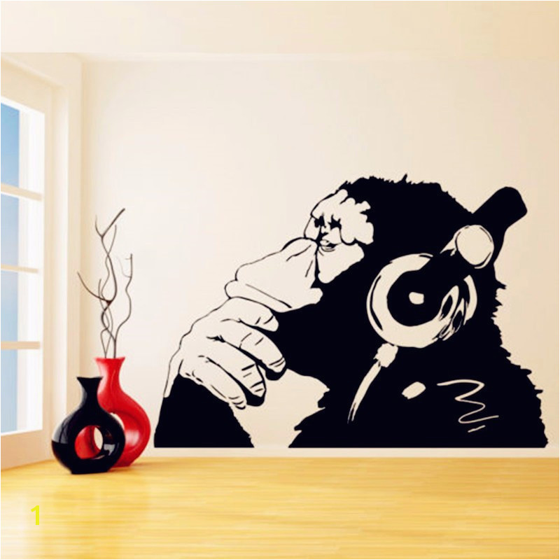 Banksy Wall Murals Banksy Vinyl Wandtattoo Affe Mit Kopfhörer Banksy Stil Wandkunst