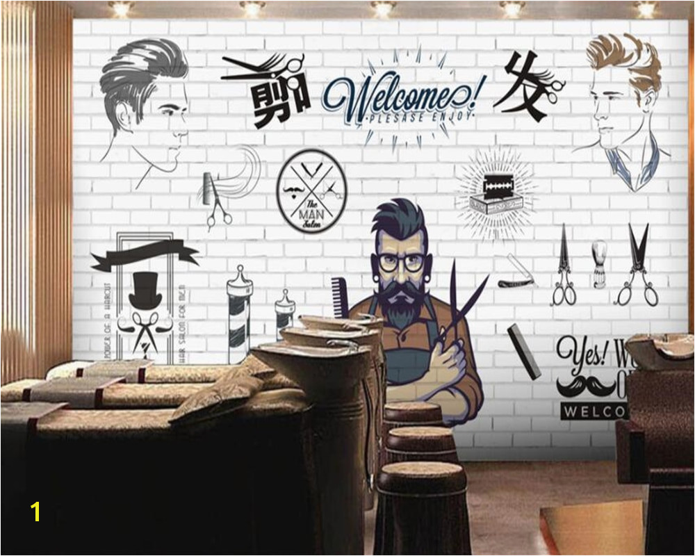 Customized European 3D large creative concrete wall hand painted mural Barber shop hair salon Background wall paper beibehang in Wallpapers from Home