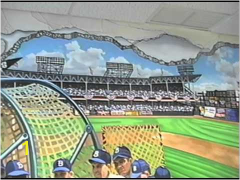 Baseball Stadium Wall Mural Hand Painted Wall Mural Ebbets Baseball Field by Muralist Bonnie