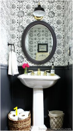 Black and White Tile Wallpaper Powder Room