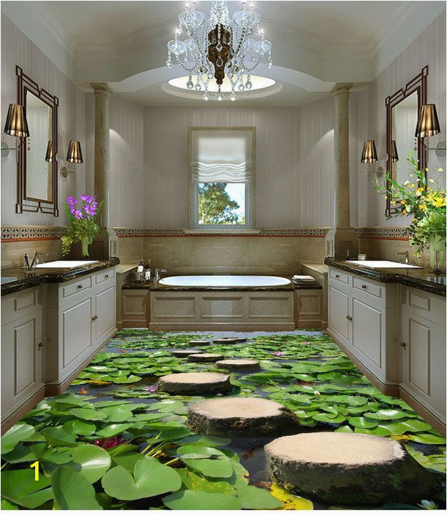 Lilypad Pond Stone Stage Fish Floor Decals 3D Wallpaper Wall Mural Floors