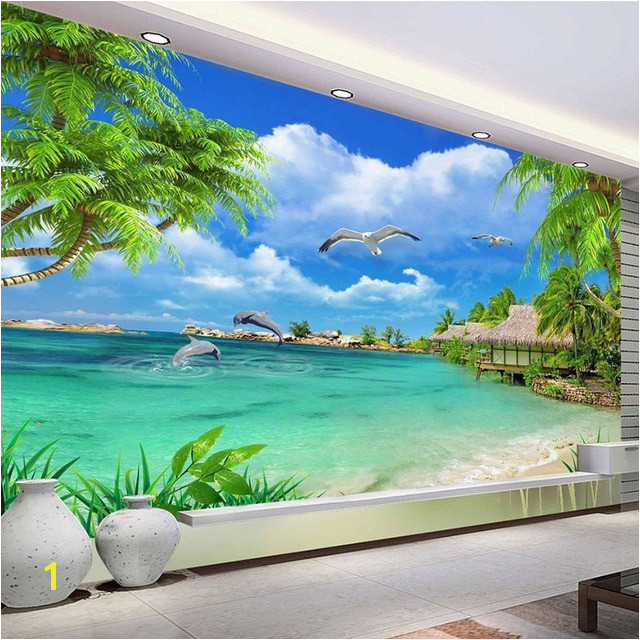 HD Coconut Tree Seaside Landscape Nature Wallpaper Living Room Theme Hotel Maldives Beach 3D Mural Papel De Parede 3D Paisagem